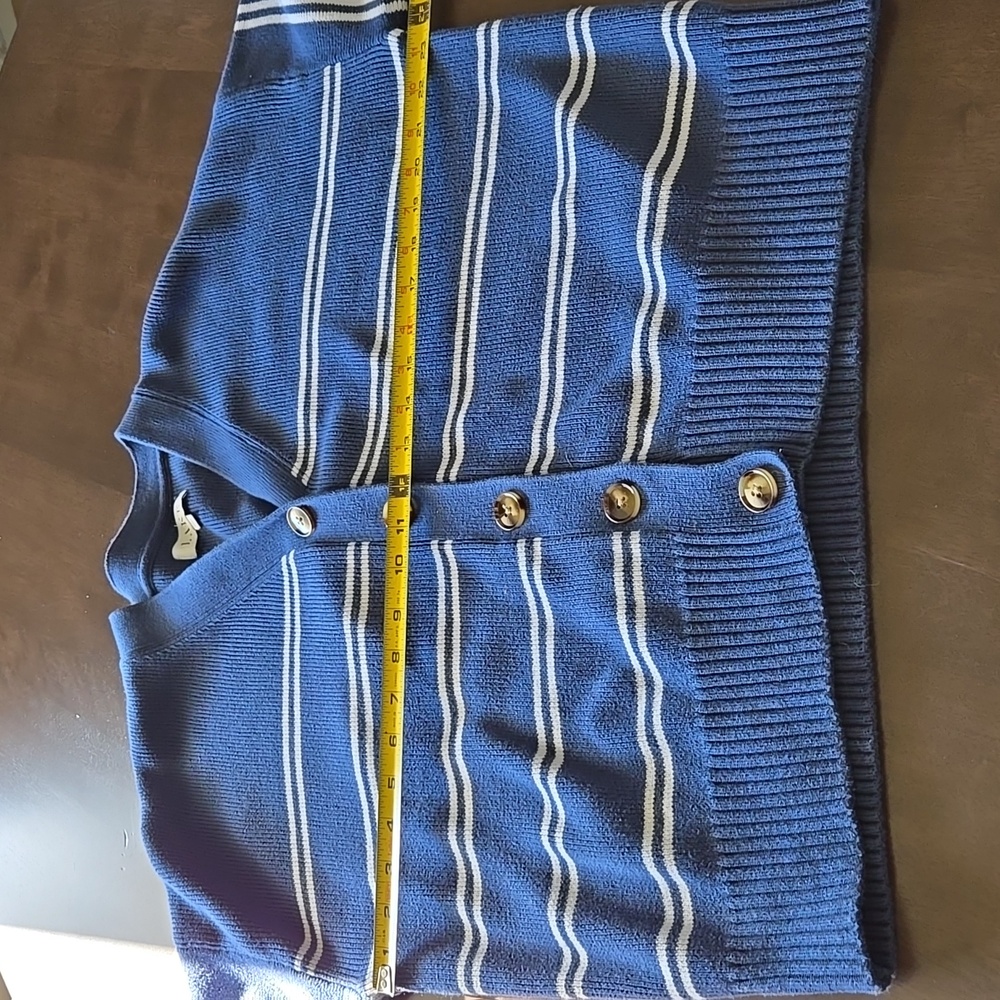 Navy Striped Button-Front Cardigan Sweater - Picture 8 of 10